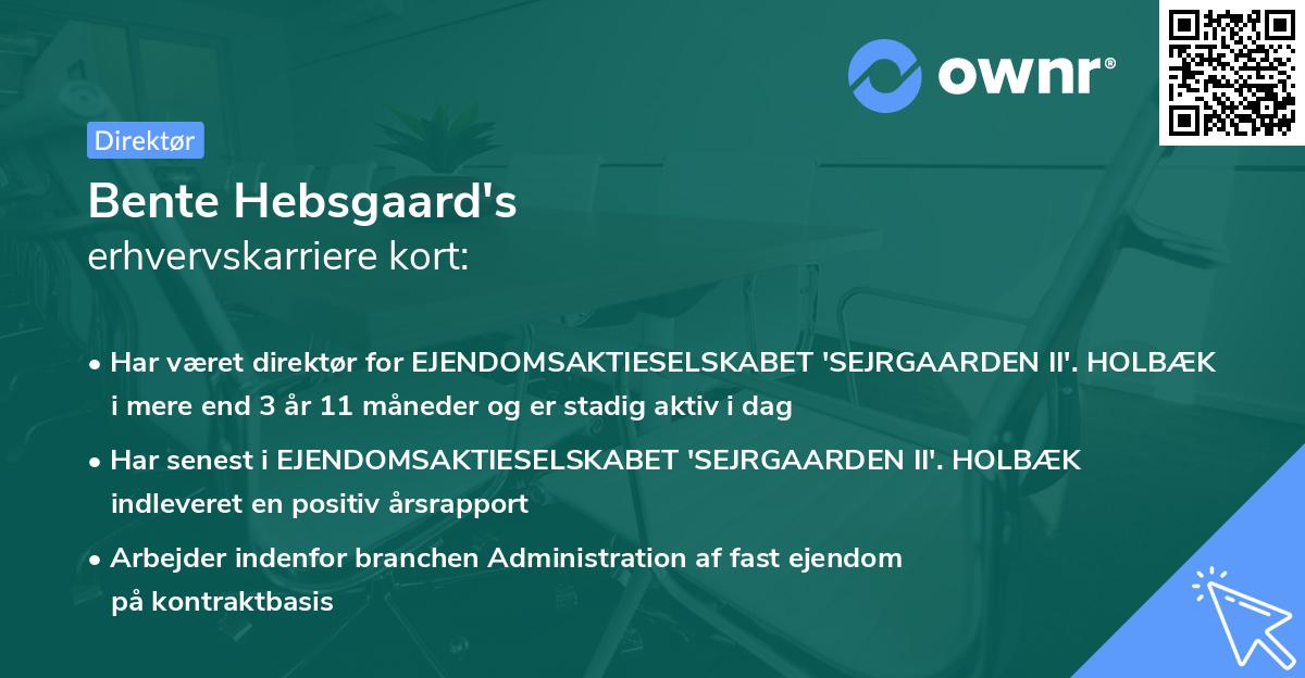 Bente Hebsgaard's erhvervskarriere kort