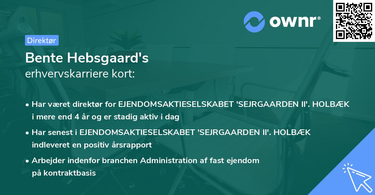 Bente Hebsgaard's erhvervskarriere kort