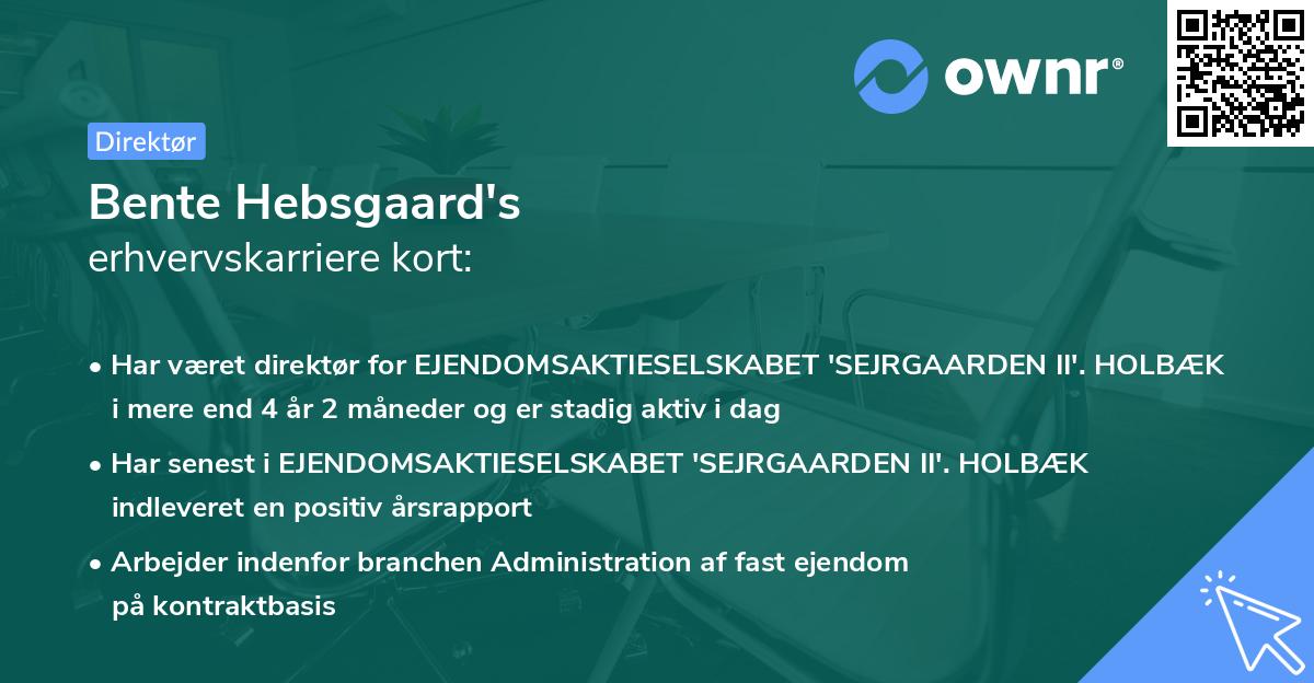 Bente Hebsgaard's erhvervskarriere kort