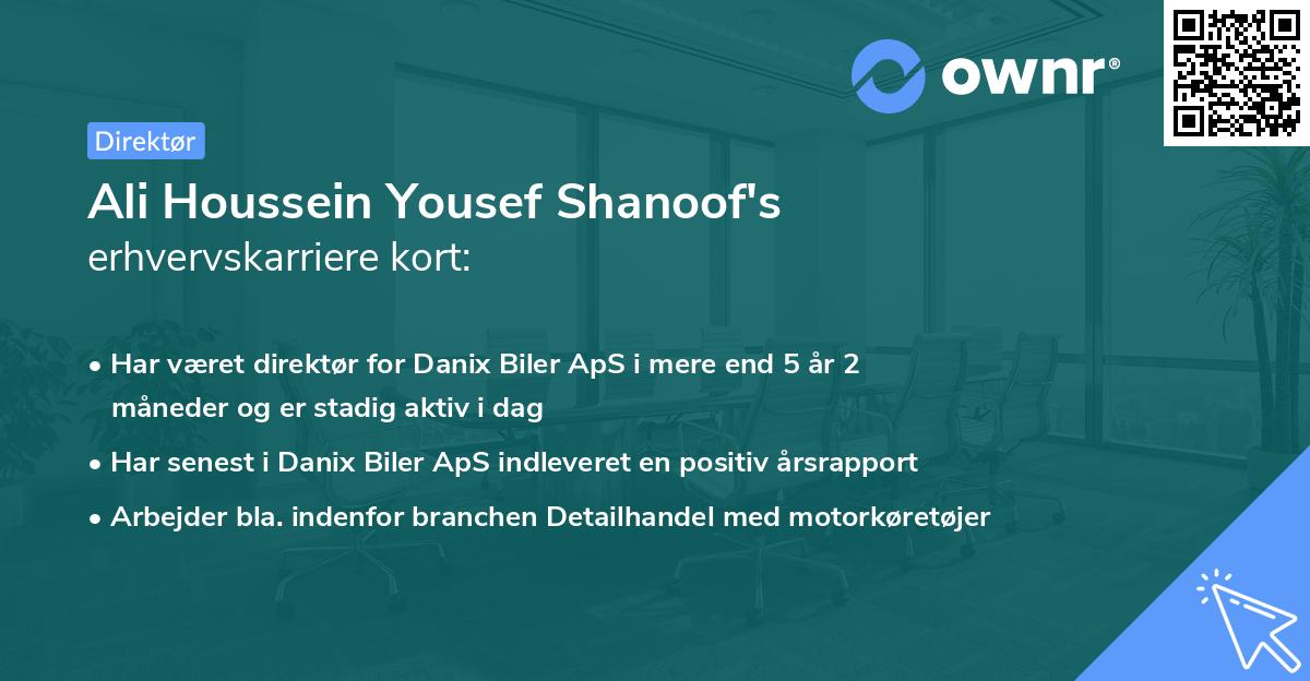 Ali Houssein Yousef Shanoof's erhvervskarriere kort