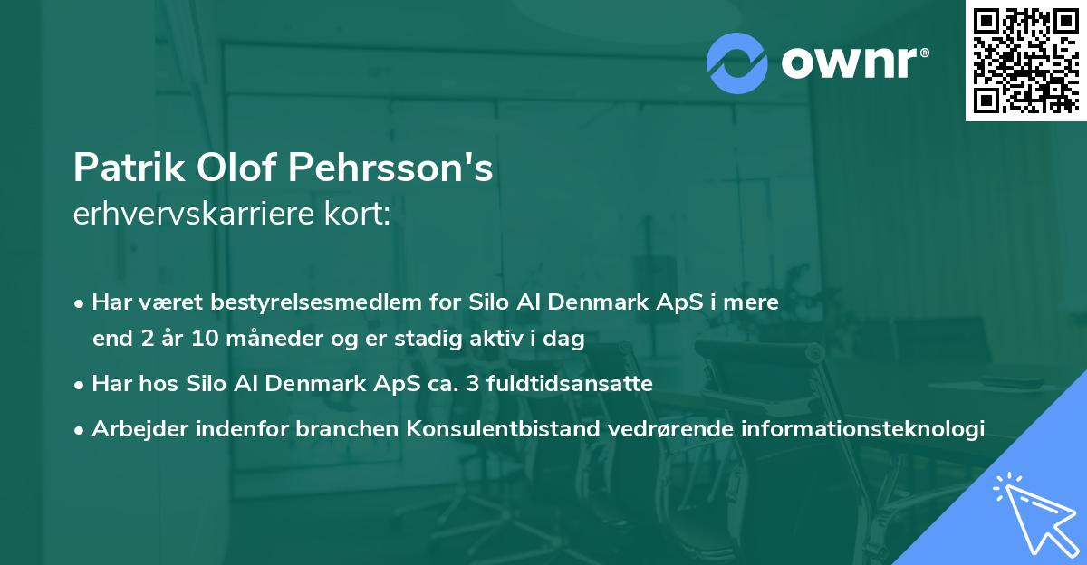 Patrik Olof Pehrsson's erhvervskarriere kort