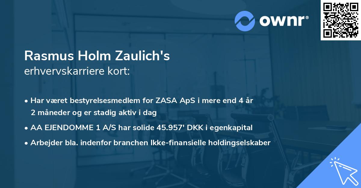 Rasmus Holm Zaulich's erhvervskarriere kort