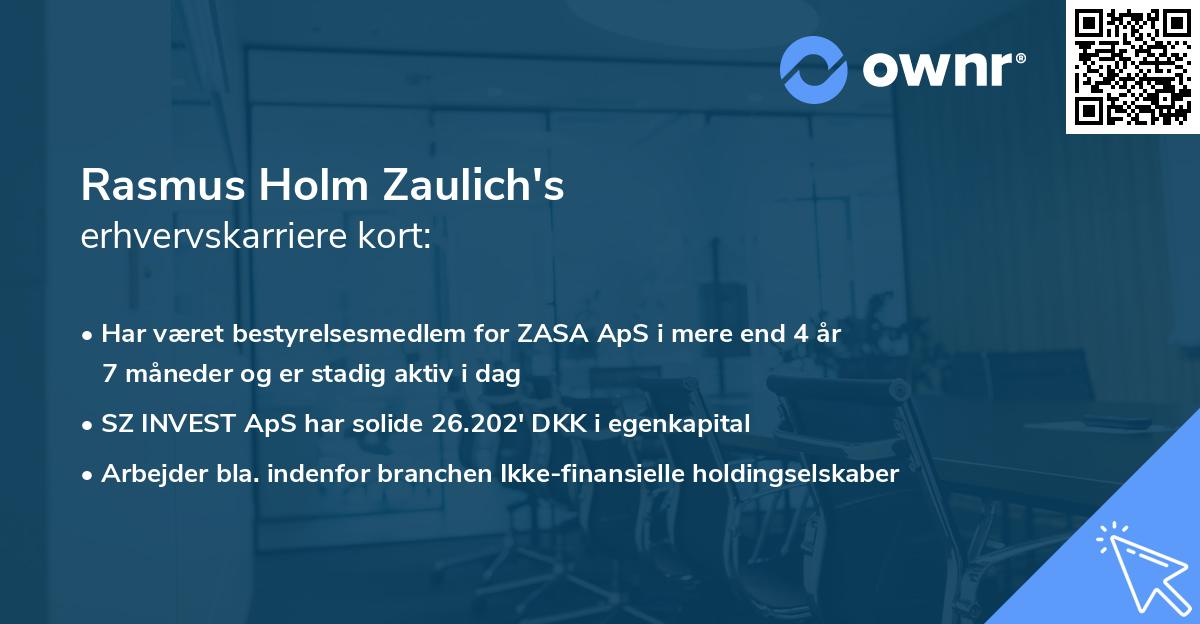 Rasmus Holm Zaulich's erhvervskarriere kort