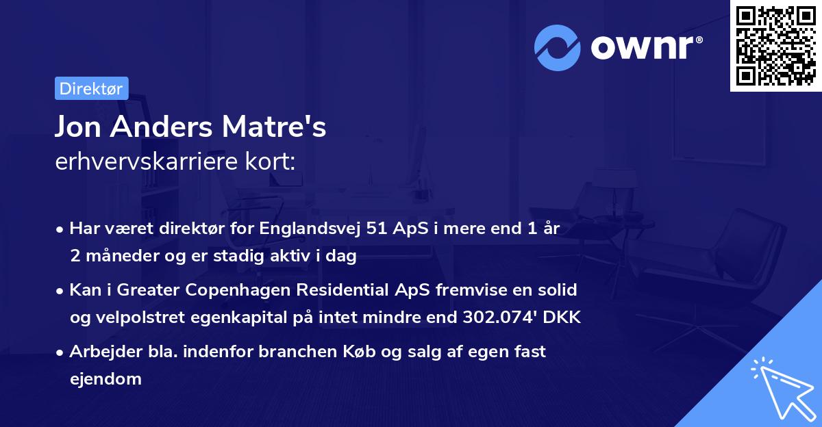 Jon Anders Matre's erhvervskarriere kort
