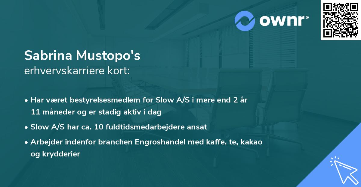 Sabrina Mustopo's erhvervskarriere kort