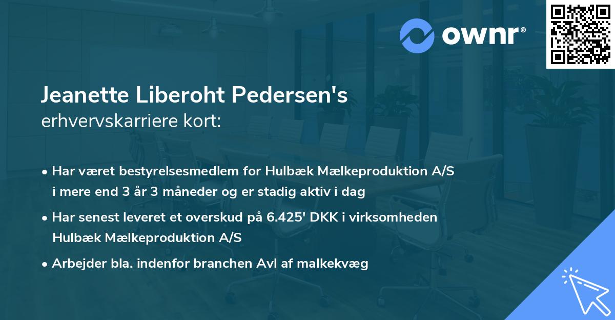 Jeanette Liberoht Pedersen's erhvervskarriere kort