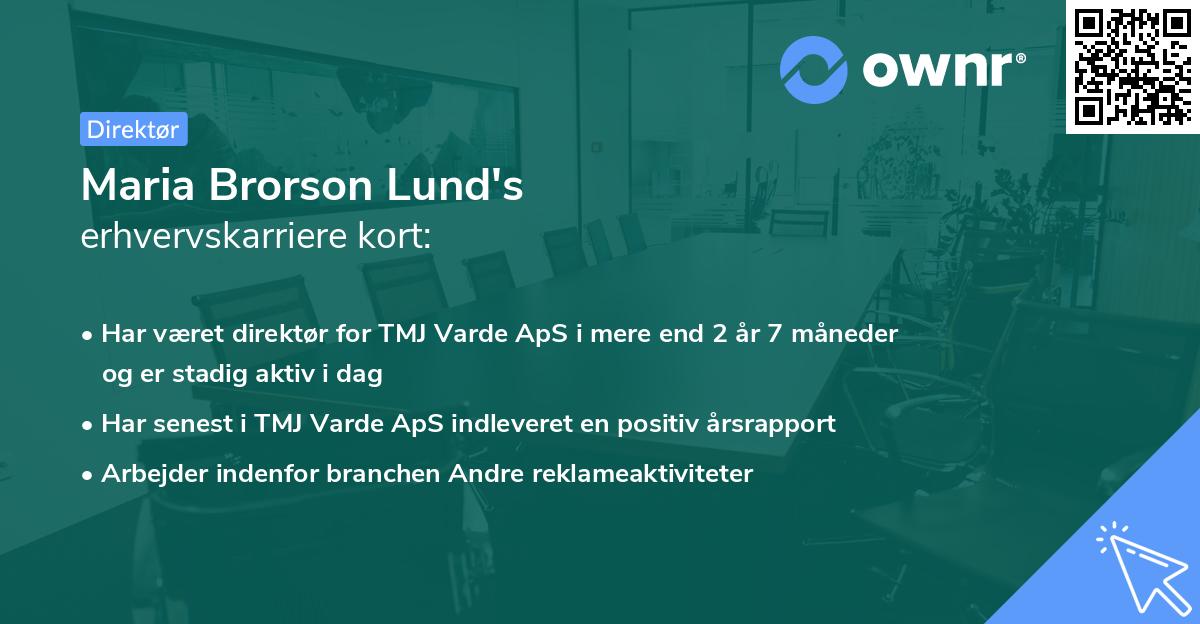 Maria Brorson Lund's erhvervskarriere kort