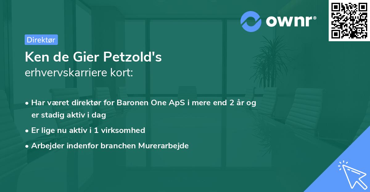 Ken de Gier Petzold's erhvervskarriere kort