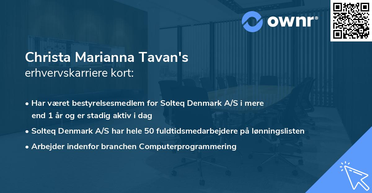 Christa Marianna Tavan's erhvervskarriere kort