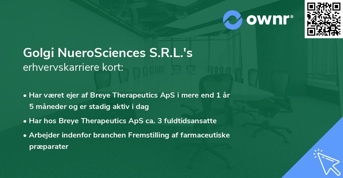 Golgi NueroSciences S.R.L.'s erhvervskarriere kort