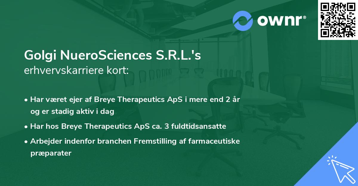 Golgi NueroSciences S.R.L.'s erhvervskarriere kort