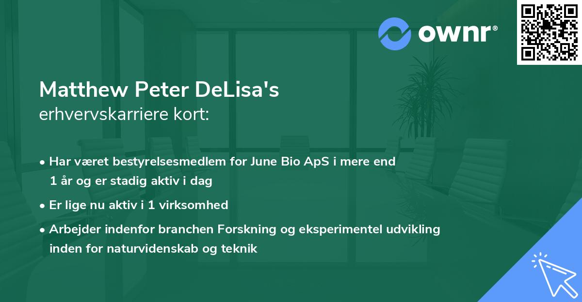 Matthew Peter DeLisa's erhvervskarriere kort