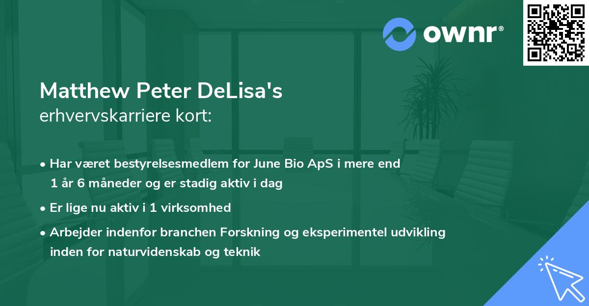 Matthew Peter DeLisa's erhvervskarriere kort