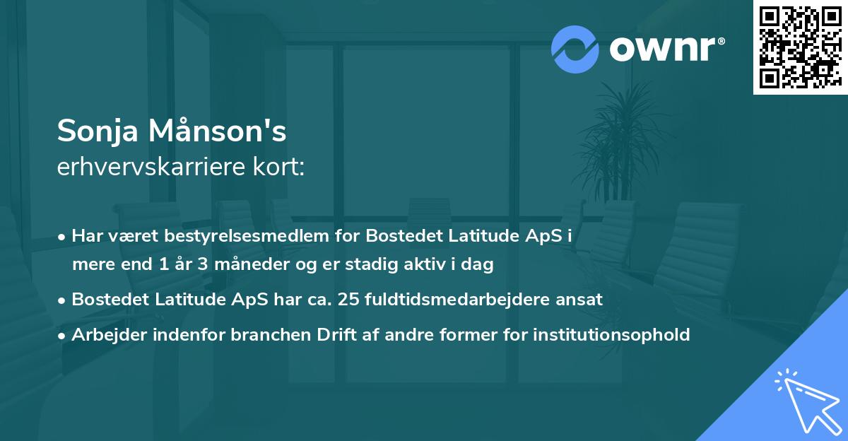 Sonja Månson's erhvervskarriere kort