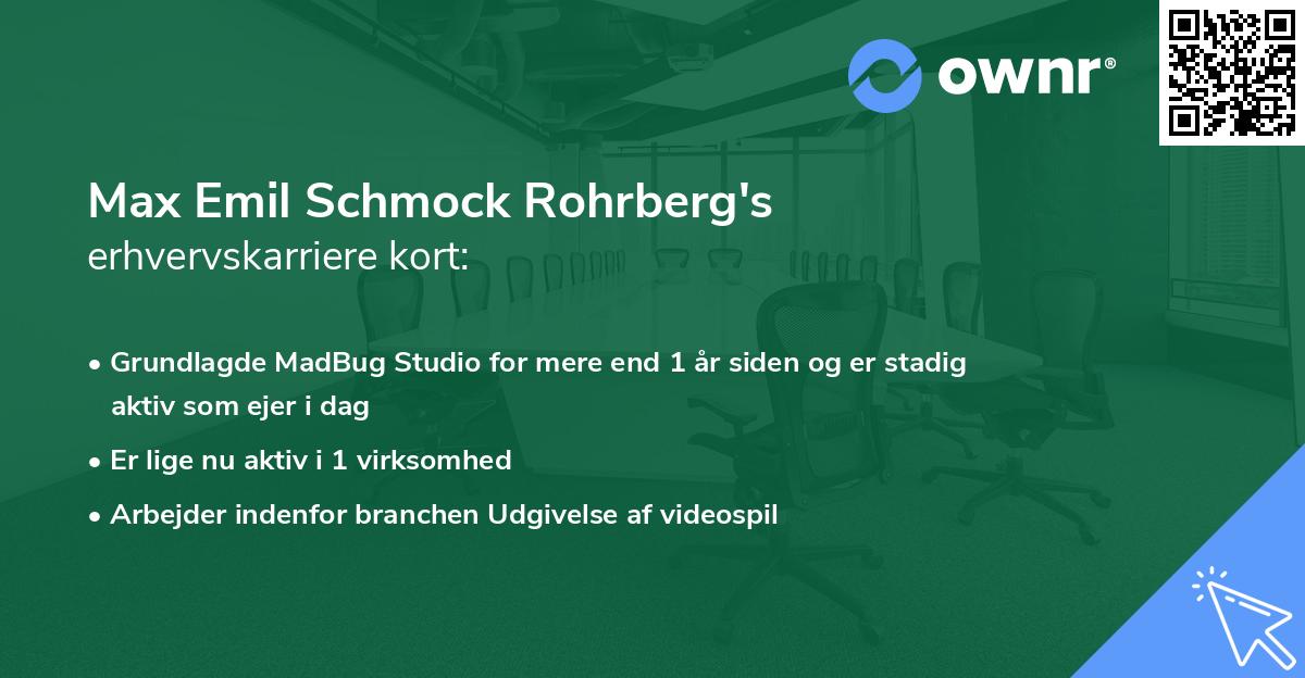 Max Emil Schmock Rohrberg's erhvervskarriere kort