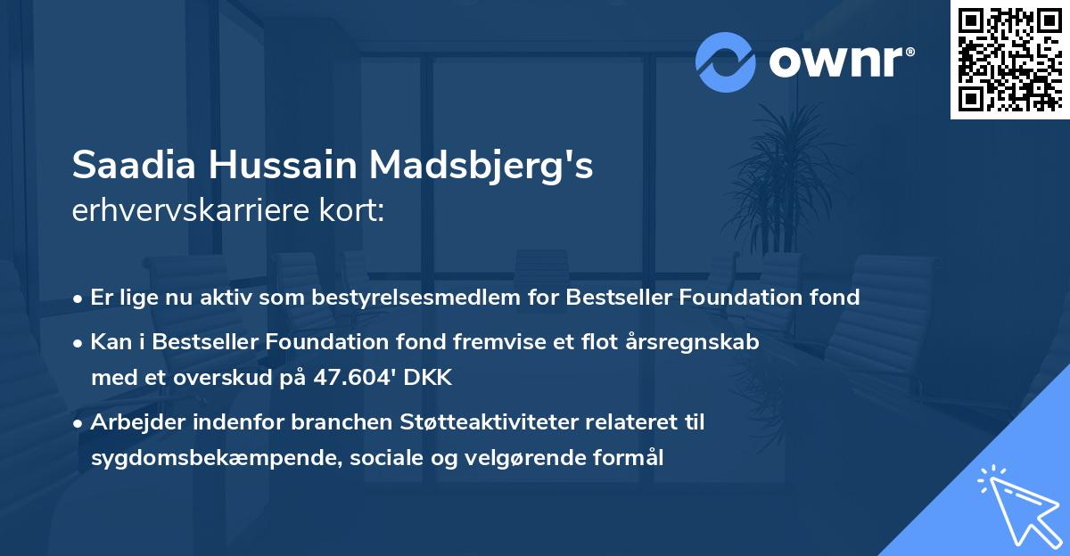 Saadia Hussain Madsbjerg's erhvervskarriere kort
