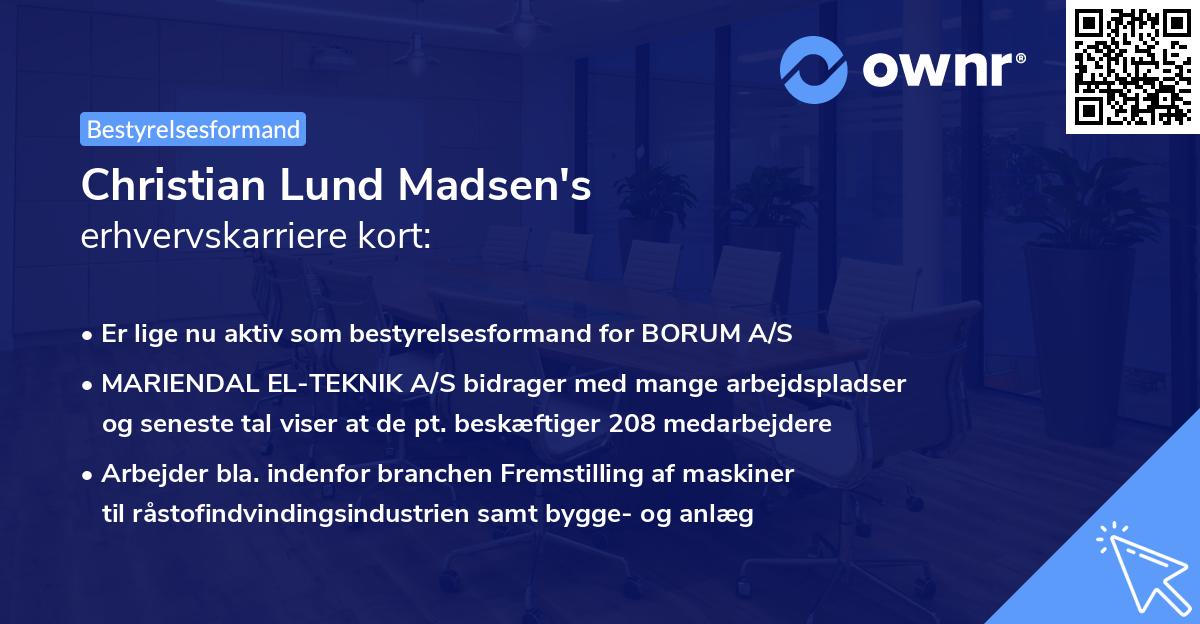 Christian Lund Madsen's erhvervskarriere kort