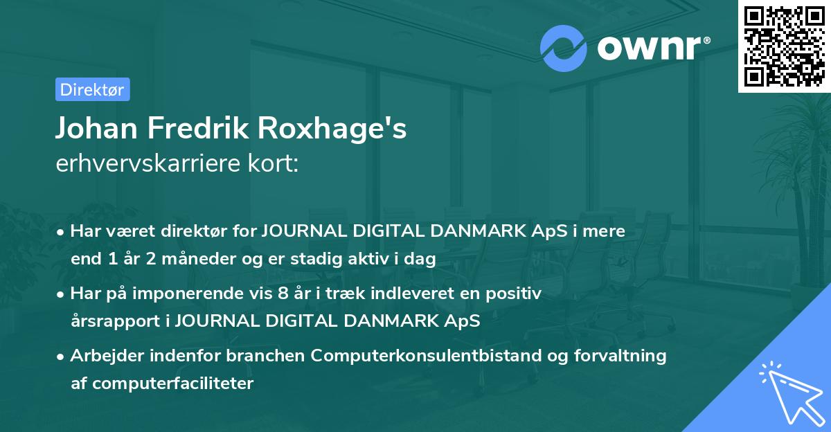 Johan Fredrik Roxhage's erhvervskarriere kort