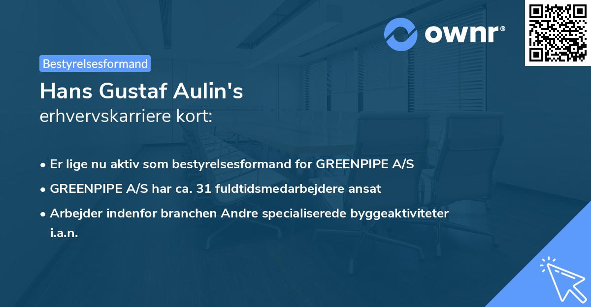 Hans Gustaf Aulin's erhvervskarriere kort