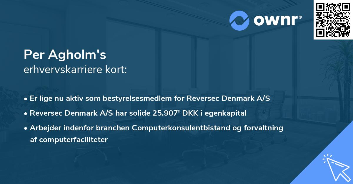 Per Agholm's erhvervskarriere kort