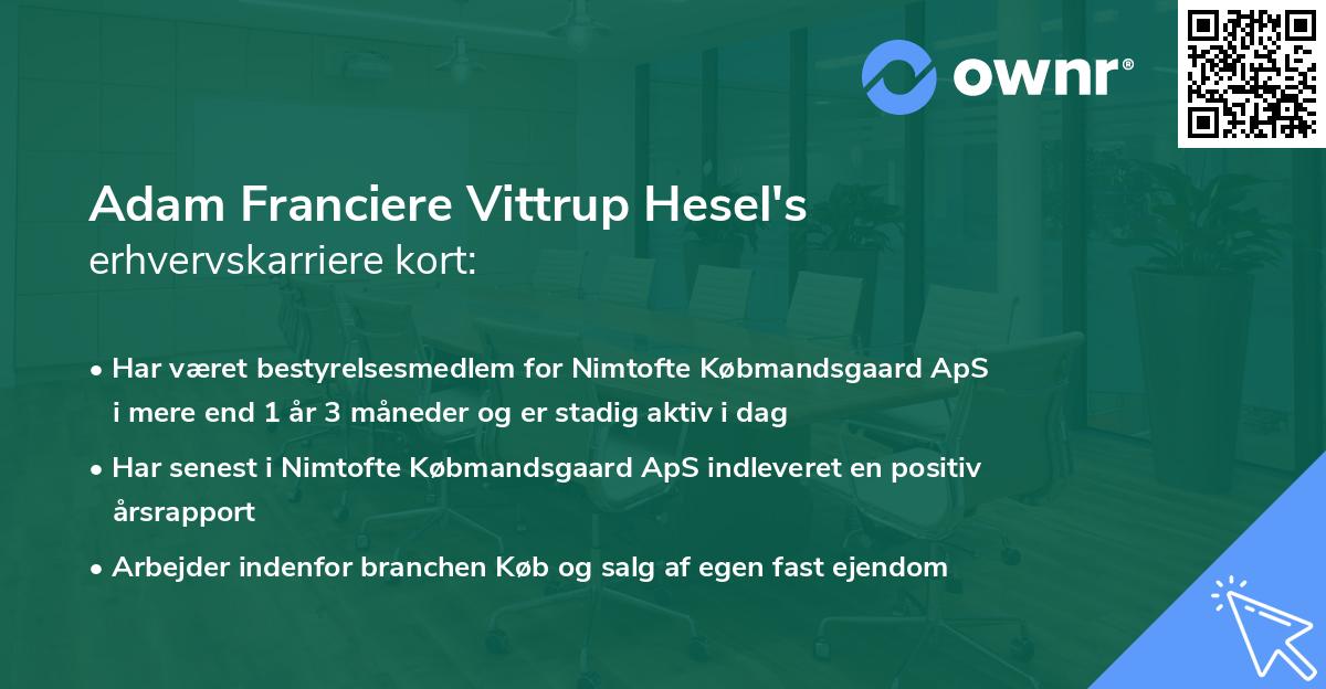 Adam Franciere Vittrup Hesel's erhvervskarriere kort