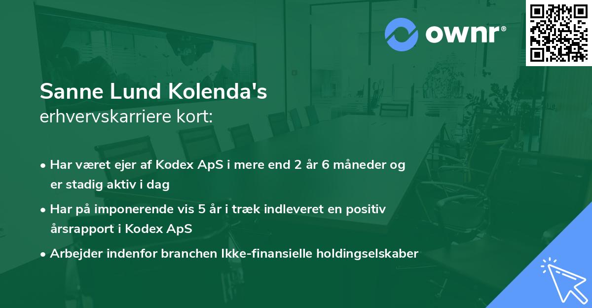Sanne Lund Kolenda's erhvervskarriere kort