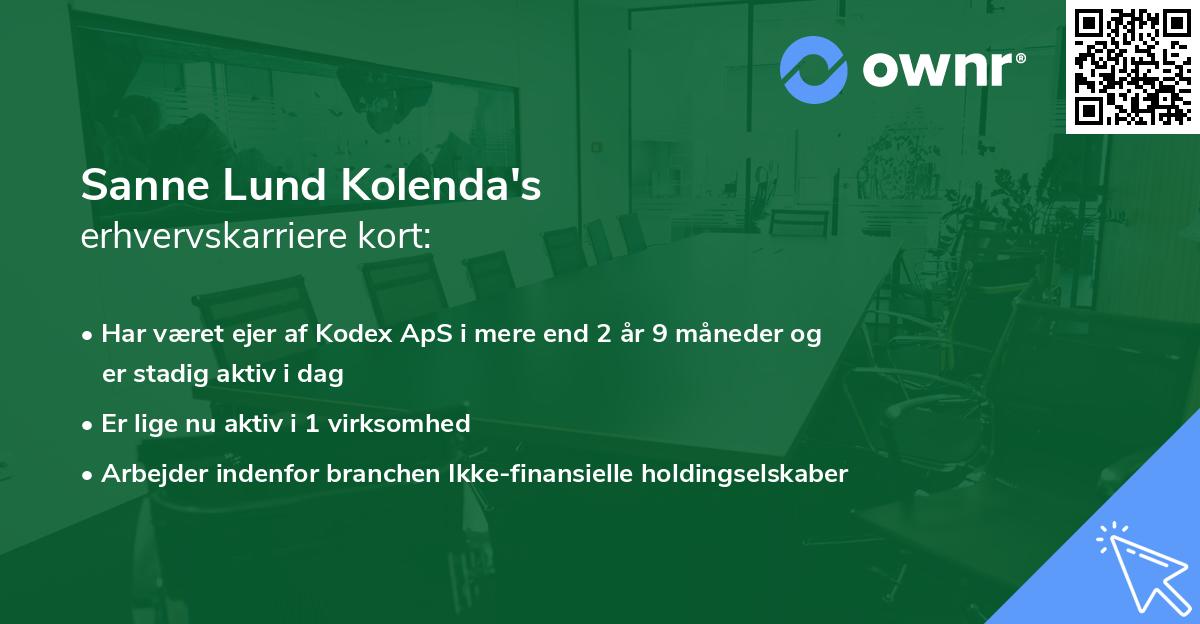 Sanne Lund Kolenda's erhvervskarriere kort