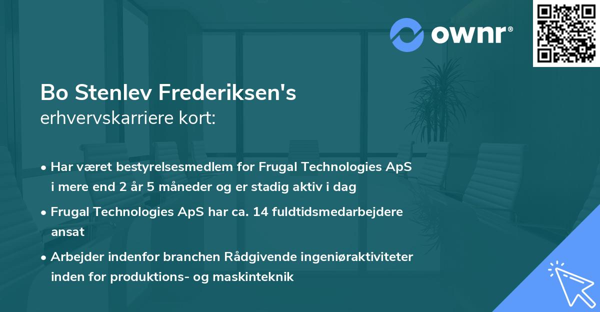 Bo Stenlev Frederiksen's erhvervskarriere kort