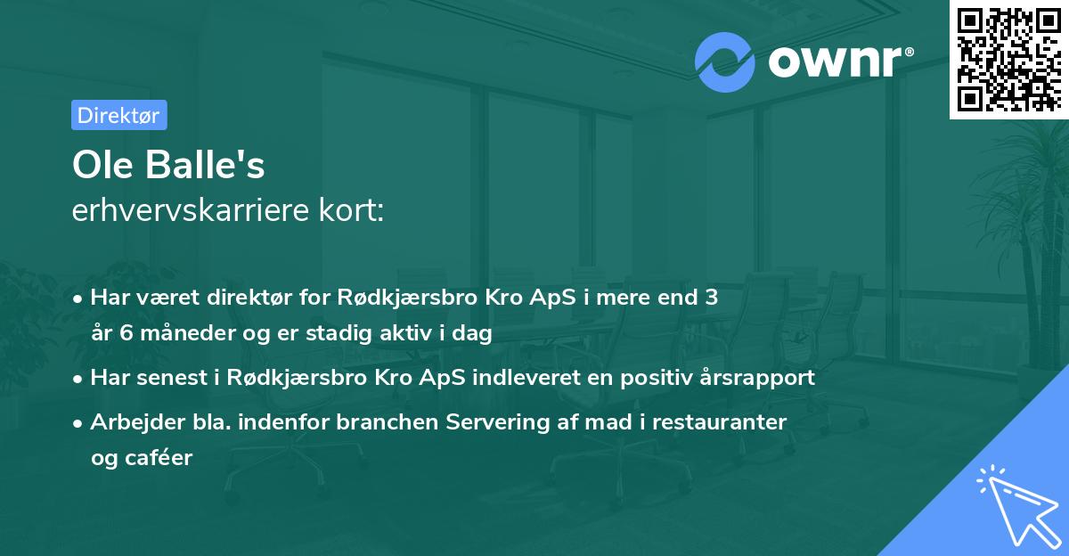 Ole Balle's erhvervskarriere kort