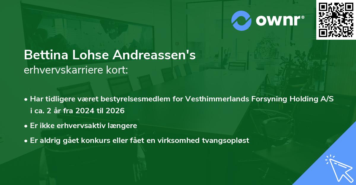 Bettina Lohse Andreassen's erhvervskarriere kort