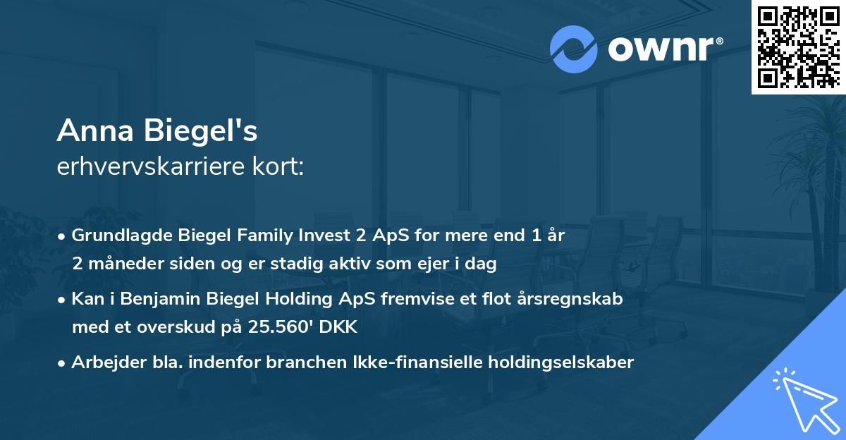 Anna Biegel's erhvervskarriere kort