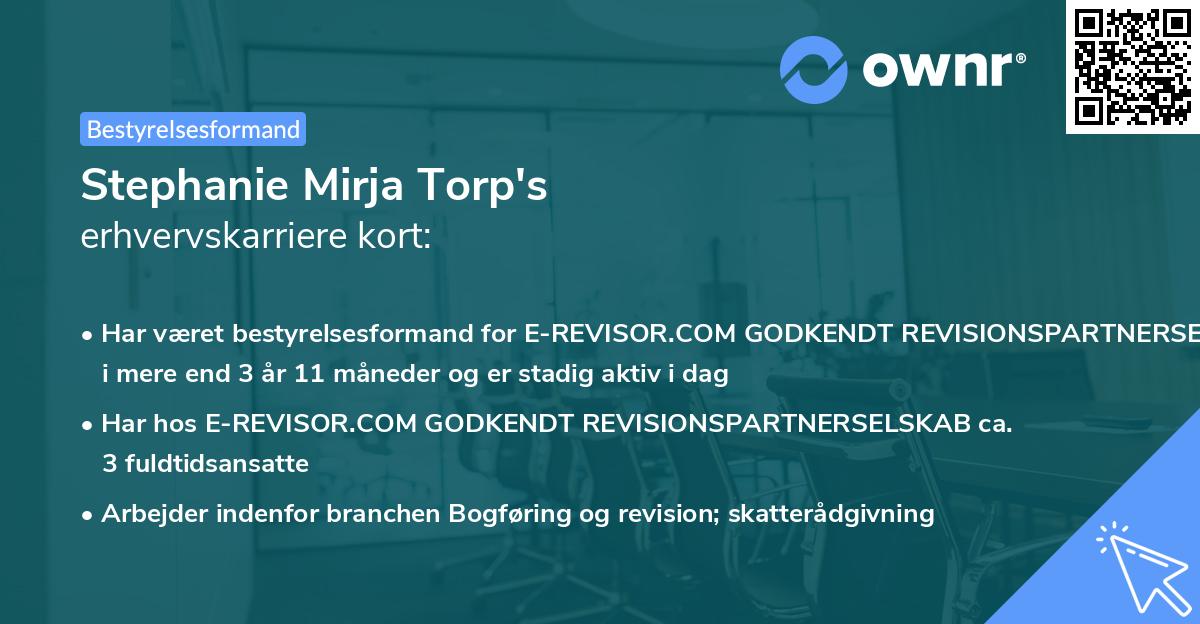 Stephanie Mirja Torp's erhvervskarriere kort