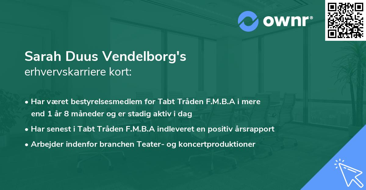 Sarah Duus Vendelborg's erhvervskarriere kort
