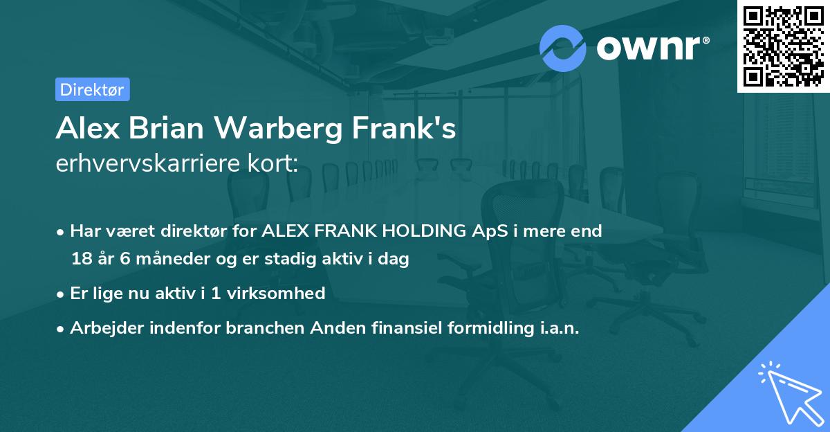 Alex Brian Warberg Frank's erhvervskarriere kort
