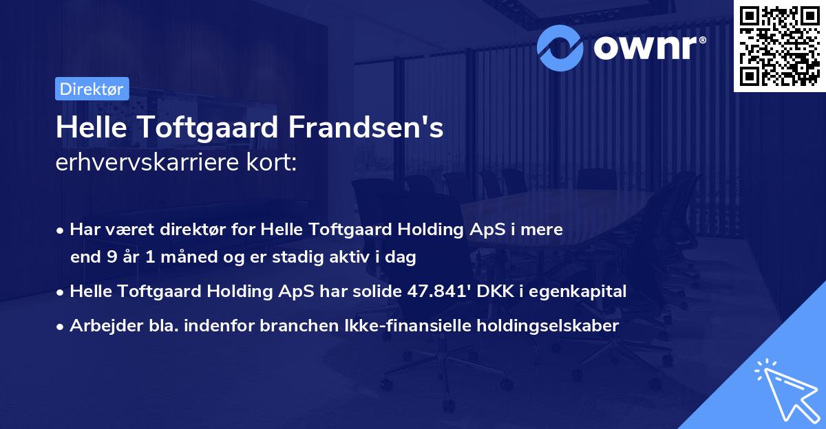 Helle Toftgaard Frandsen's erhvervskarriere kort