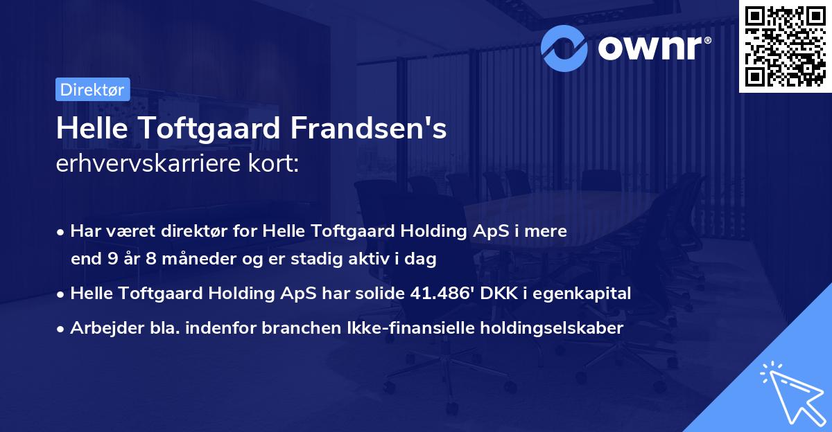 Helle Toftgaard Frandsen's erhvervskarriere kort