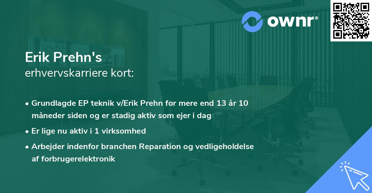 Erik Prehn's erhvervskarriere kort