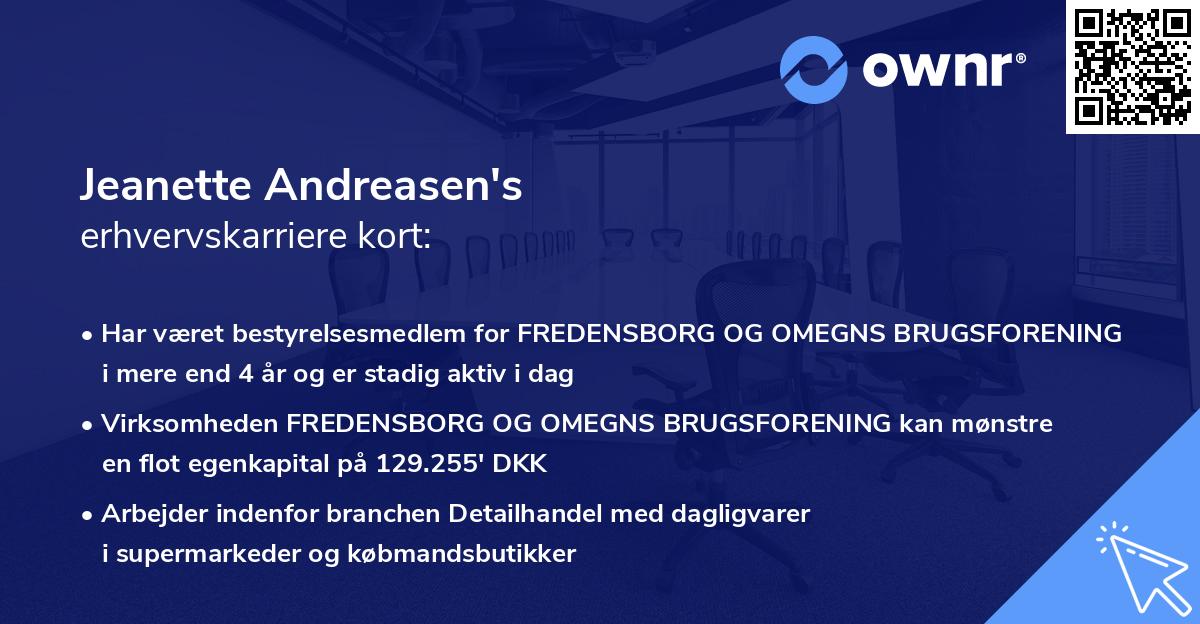 Jeanette Andreasen's erhvervskarriere kort
