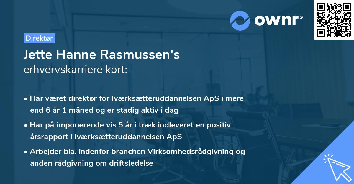 Jette Hanne Rasmussen's erhvervskarriere kort