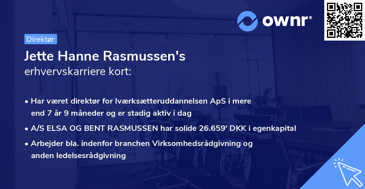 Jette Hanne Rasmussen's erhvervskarriere kort