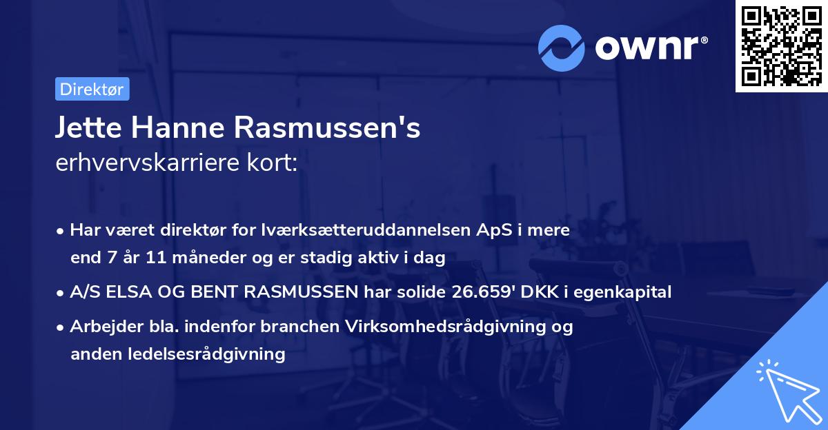 Jette Hanne Rasmussen's erhvervskarriere kort