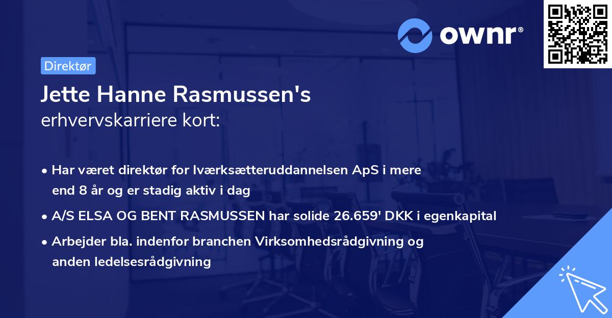 Jette Hanne Rasmussen's erhvervskarriere kort