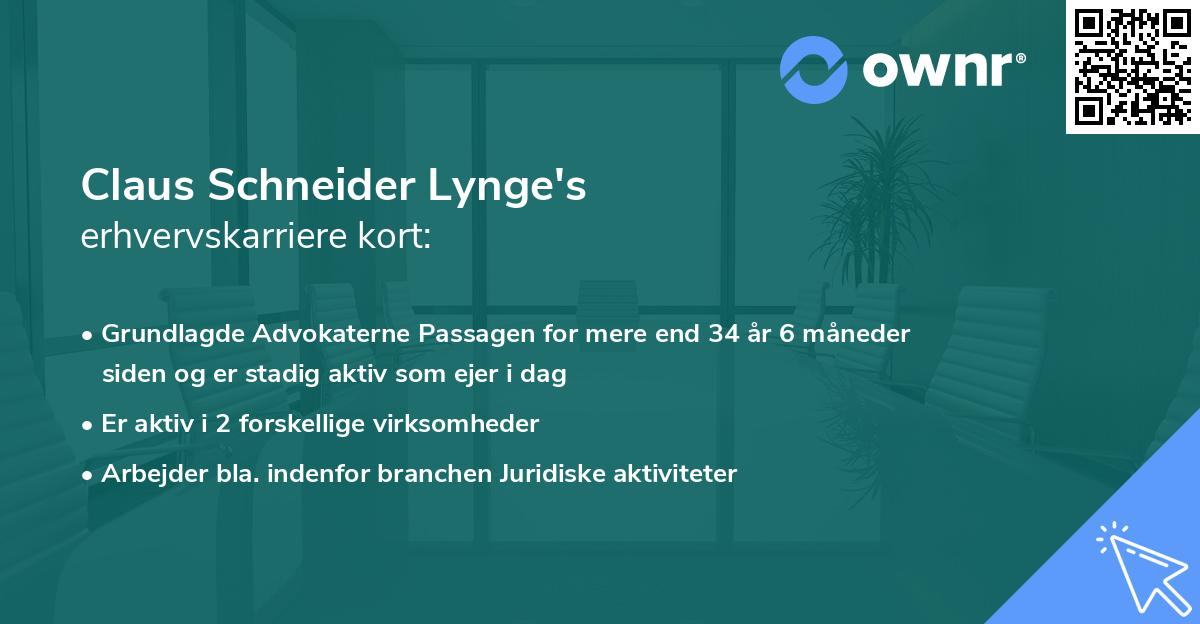 Claus Schneider Lynge's erhvervskarriere kort