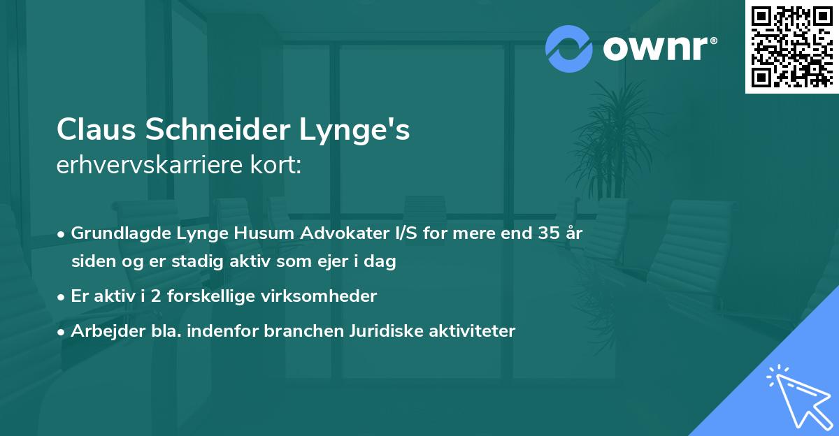Claus Schneider Lynge's erhvervskarriere kort
