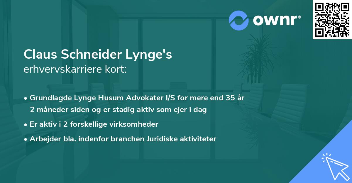 Claus Schneider Lynge's erhvervskarriere kort