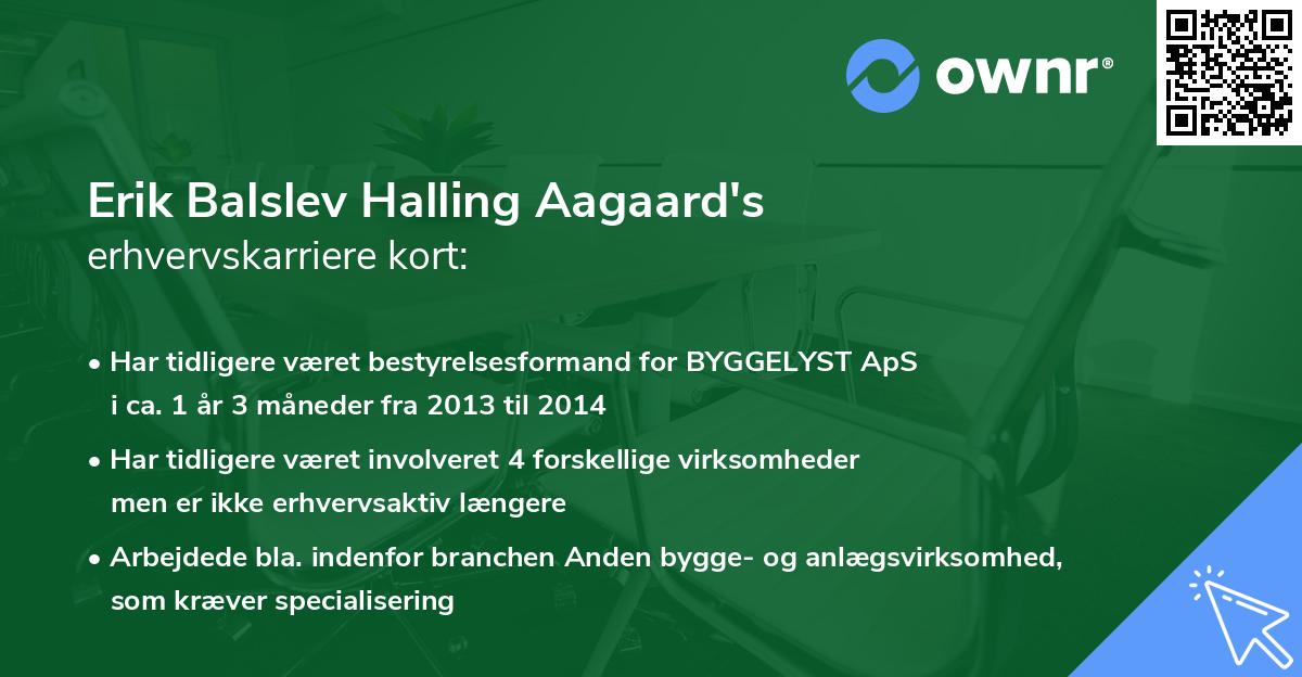 Erik Balslev Halling Aagaard's erhvervskarriere kort
