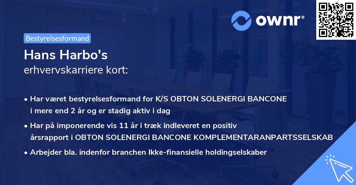 Hans Harbo's erhvervskarriere kort
