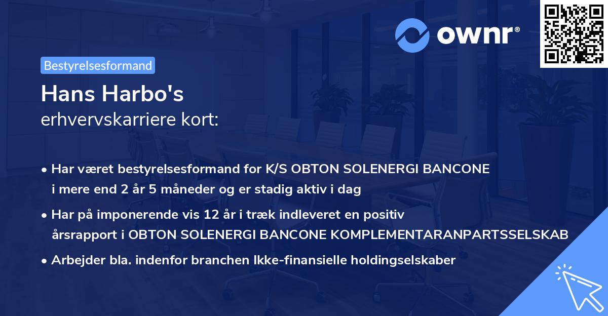 Hans Harbo's erhvervskarriere kort