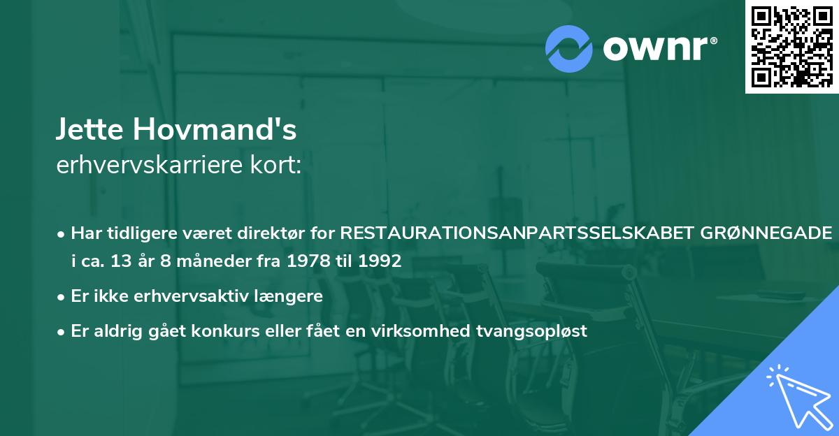Jette Hovmand's erhvervskarriere kort