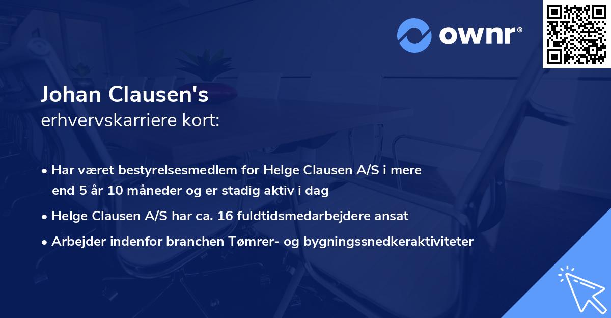 Johan Clausen's erhvervskarriere kort